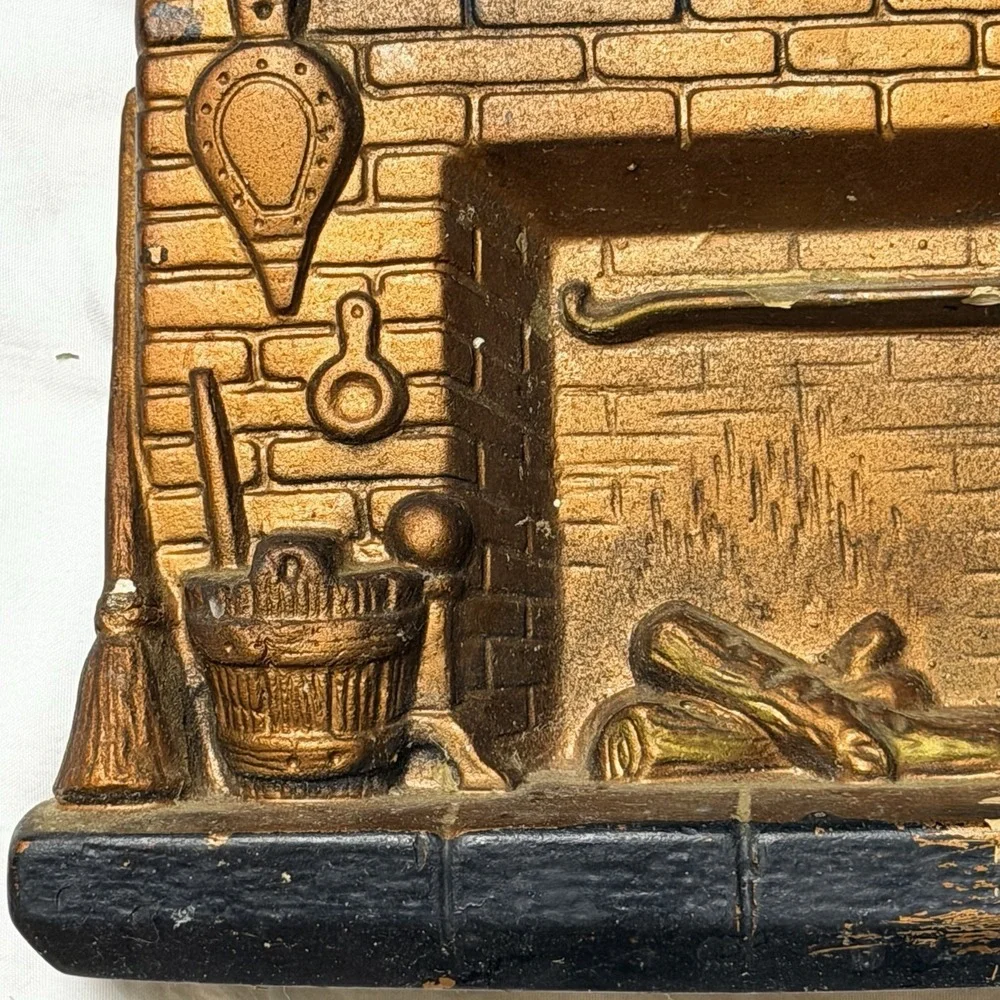 Vintage CHALKWARE Plaster Fireplace Keyholder Missing Hooks